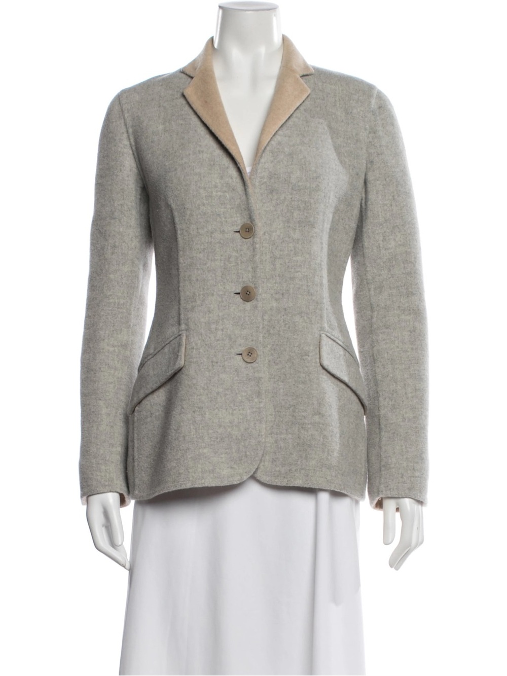 Ralph Lauren Wool Cashmere Gray Wool-Blend Notch Collar Blazer with Cream Trim 4